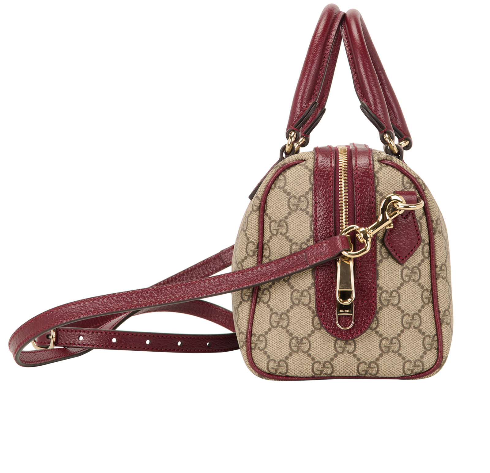 Medium Ophidia Boston, &pound;795, Handbags, Beige/Burgundy, Canvas/Leather, Side view